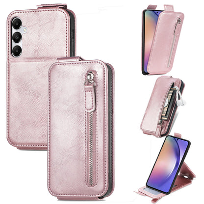 Samsung Galaxy A55 5G Zipper Wallet Case - Vertical Flip Leather Phone Cover with Multiple Card Slots and Stand