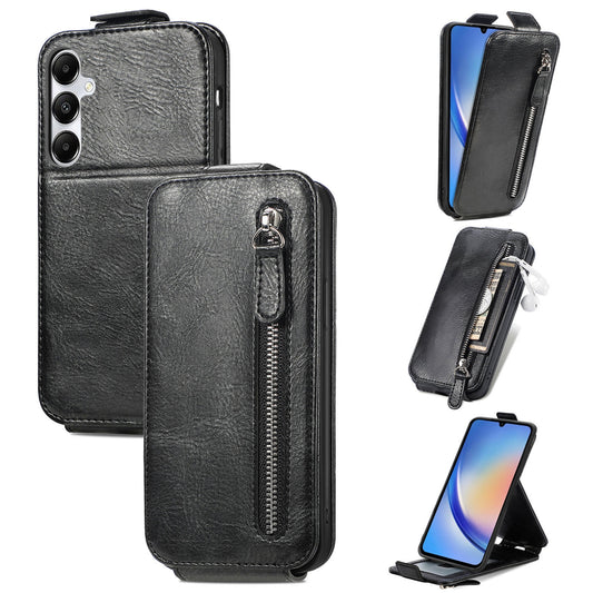 Samsung Galaxy A35 5G Zipper Wallet Case - Vertical Flip Leather Phone Cover with Multiple Card Slots and Stand