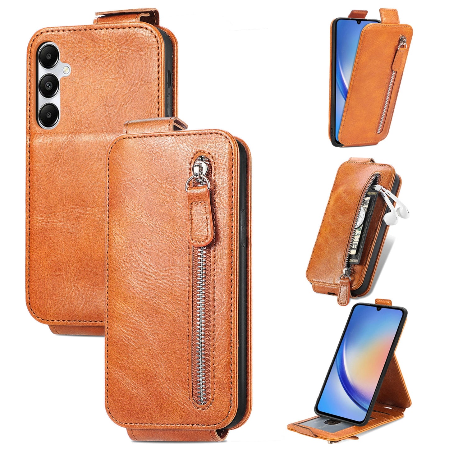 Samsung Galaxy A35 5G Zipper Wallet Case - Vertical Flip Leather Phone Cover with Multiple Card Slots and Stand