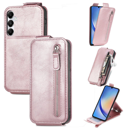 Samsung Galaxy A35 5G Zipper Wallet Case - Vertical Flip Leather Phone Cover with Multiple Card Slots and Stand