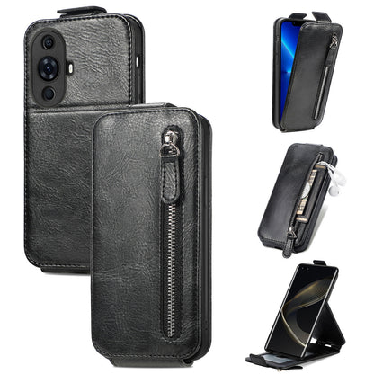 Huawei Nova 11 Pro Zipper Wallet Case - Vertical Flip Leather Phone Cover with Multiple Card Slots and Stand