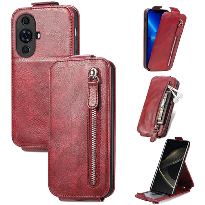 Huawei Nova 11 Pro Zipper Wallet Case - Vertical Flip Leather Phone Cover with Multiple Card Slots and Stand