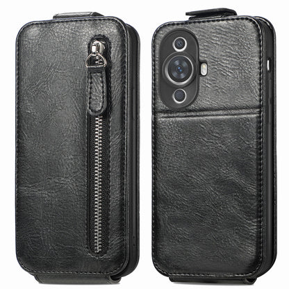 Huawei Nova 11 Zipper Wallet Case - Vertical Flip Leather Phone Cover with Multiple Card Slots and Stand