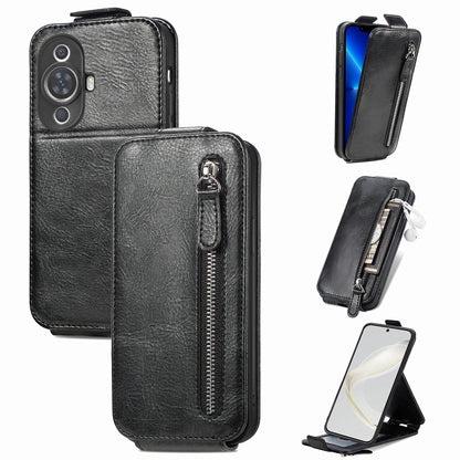 Huawei Nova 11 Zipper Wallet Case - Vertical Flip Leather Phone Cover with Multiple Card Slots and Stand