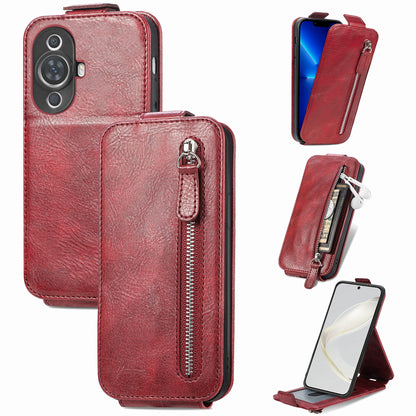 Huawei Nova 11 Zipper Wallet Case - Vertical Flip Leather Phone Cover with Multiple Card Slots and Stand