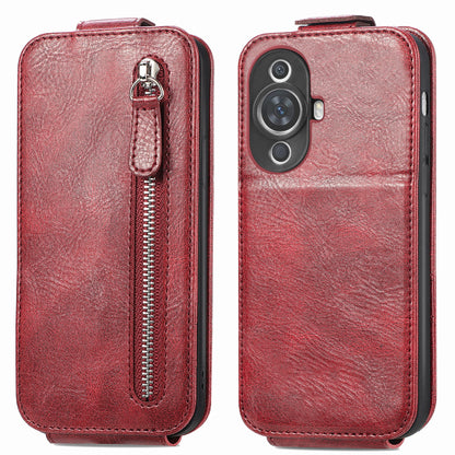 Huawei Nova 11 Zipper Wallet Case - Vertical Flip Leather Phone Cover with Multiple Card Slots and Stand