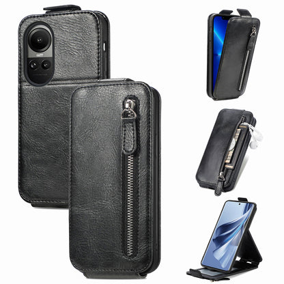 OPPO Reno 10 Pro Global Zipper Wallet Case - Vertical Flip Leather Phone Cover with Multiple Card Slots and Stand