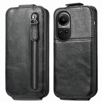 OPPO Reno 10 Pro Global Zipper Wallet Case - Vertical Flip Leather Phone Cover with Multiple Card Slots and Stand