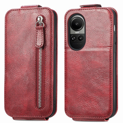 OPPO Reno 10 Pro Global Zipper Wallet Case - Vertical Flip Leather Phone Cover with Multiple Card Slots and Stand