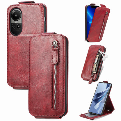 OPPO Reno 10 Pro Global Zipper Wallet Case - Vertical Flip Leather Phone Cover with Multiple Card Slots and Stand