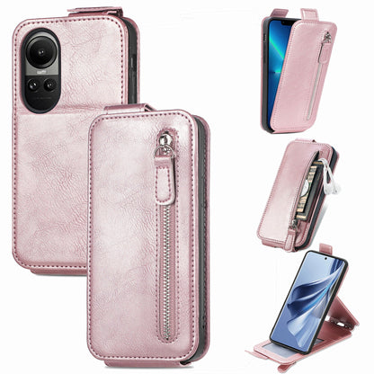 OPPO Reno 10 Pro Global Zipper Wallet Case - Vertical Flip Leather Phone Cover with Multiple Card Slots and Stand