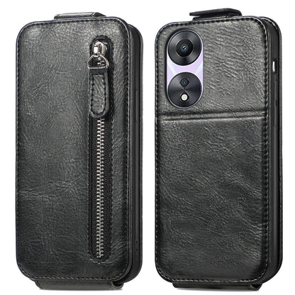 OPPO A78 5G Zipper Wallet Case - Vertical Flip Leather Phone Cover with Multiple Card Slots and Stand