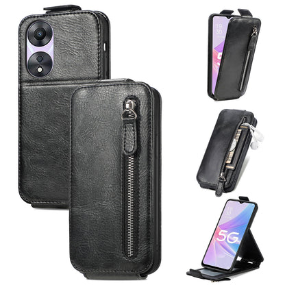 OPPO A78 5G Zipper Wallet Case - Vertical Flip Leather Phone Cover with Multiple Card Slots and Stand
