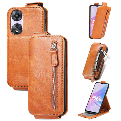 OPPO A78 5G Zipper Wallet Case - Vertical Flip Leather Phone Cover with Multiple Card Slots and Stand
