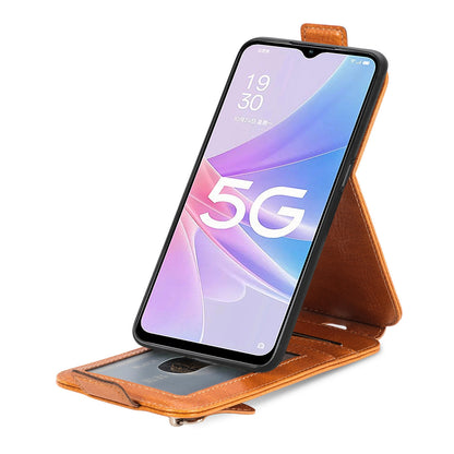 OPPO A78 5G Zipper Wallet Case - Vertical Flip Leather Phone Cover with Multiple Card Slots and Stand