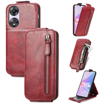 OPPO A78 5G Zipper Wallet Case - Vertical Flip Leather Phone Cover with Multiple Card Slots and Stand