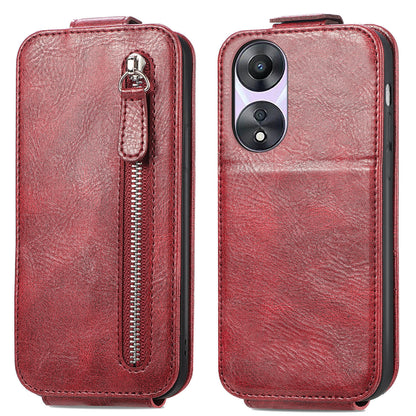 OPPO A78 5G Zipper Wallet Case - Vertical Flip Leather Phone Cover with Multiple Card Slots and Stand