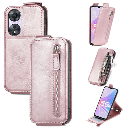 OPPO A78 5G Zipper Wallet Case - Vertical Flip Leather Phone Cover with Multiple Card Slots and Stand