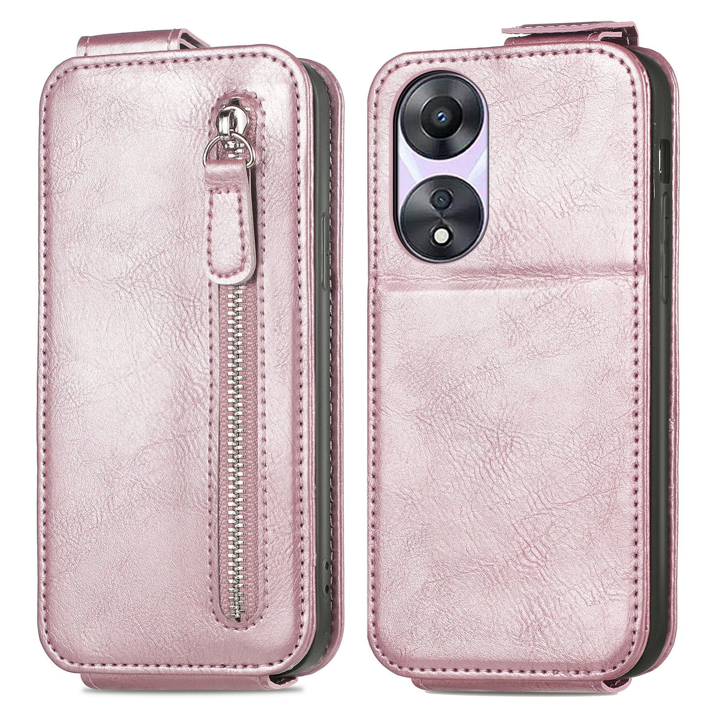 OPPO A78 5G Zipper Wallet Case - Vertical Flip Leather Phone Cover with Multiple Card Slots and Stand