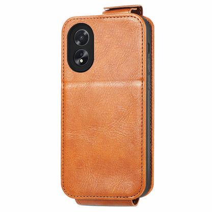 OPPO A38 Zipper Wallet Case - Vertical Flip Leather Phone Cover with Multiple Card Slots and Stand