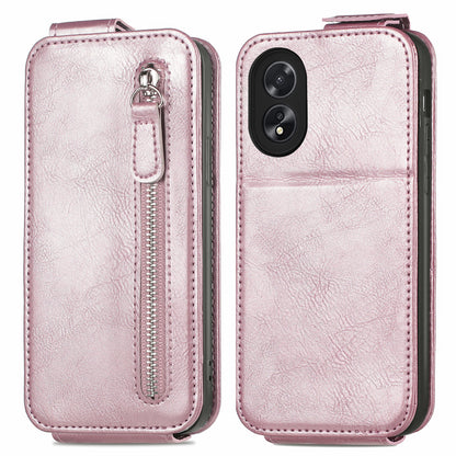 OPPO A38 Zipper Wallet Case - Vertical Flip Leather Phone Cover with Multiple Card Slots and Stand