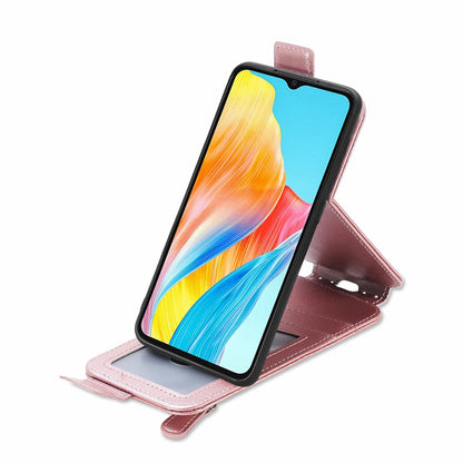 OPPO A38 Zipper Wallet Case - Vertical Flip Leather Phone Cover with Multiple Card Slots and Stand