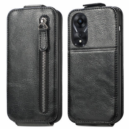 OPPO A58 Zipper Wallet Case - Vertical Flip Leather Phone Cover with Multiple Card Slots and Stand