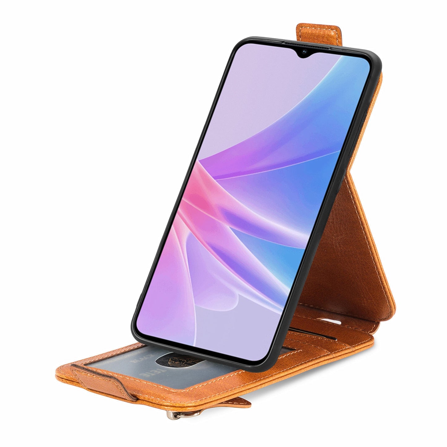 OPPO A58 Zipper Wallet Case - Vertical Flip Leather Phone Cover with Multiple Card Slots and Stand