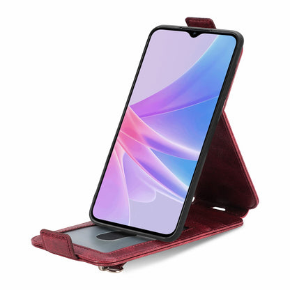 OPPO A58 Zipper Wallet Case - Vertical Flip Leather Phone Cover with Multiple Card Slots and Stand