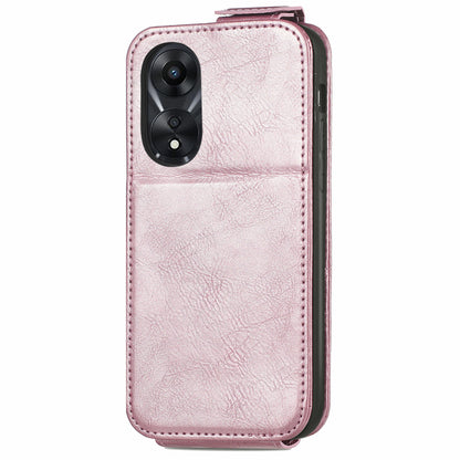 OPPO A58 Zipper Wallet Case - Vertical Flip Leather Phone Cover with Multiple Card Slots and Stand