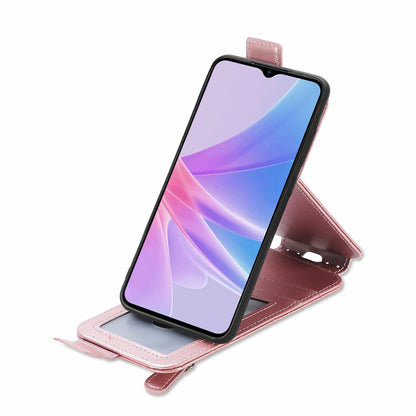 OPPO A58 Zipper Wallet Case - Vertical Flip Leather Phone Cover with Multiple Card Slots and Stand