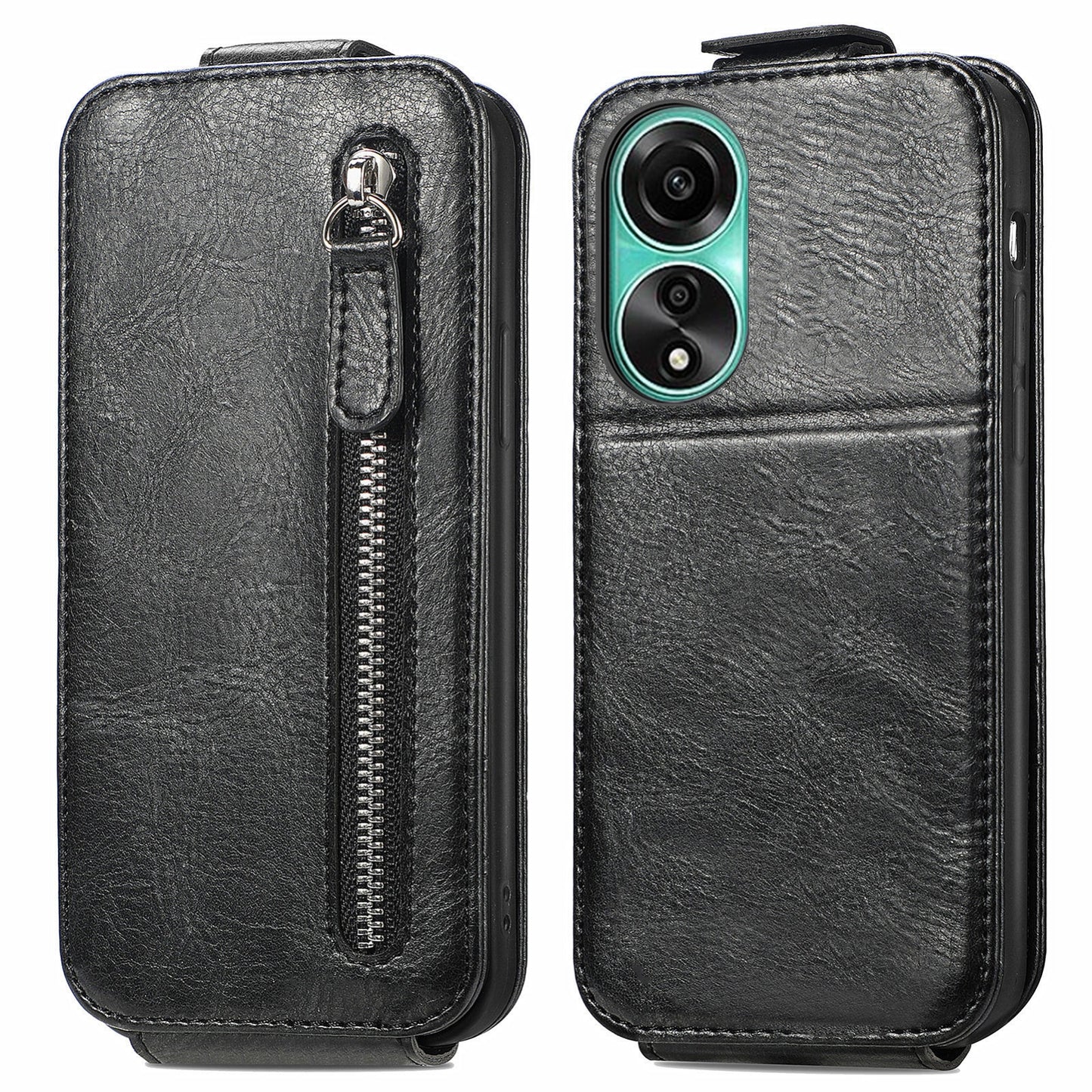OPPO A78 4G Zipper Wallet Case - Vertical Flip Leather Phone Cover with Multiple Card Slots and Stand
