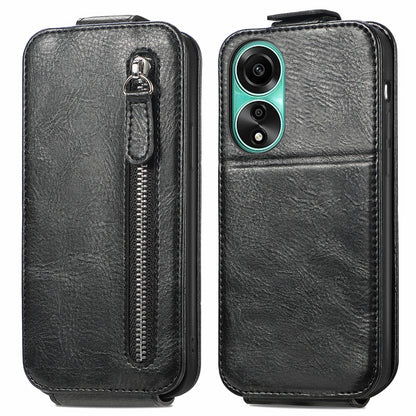OPPO A78 4G Zipper Wallet Case - Vertical Flip Leather Phone Cover with Multiple Card Slots and Stand