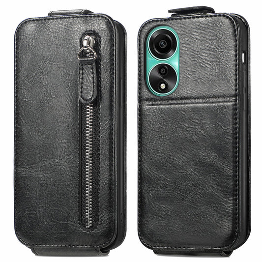 OPPO A78 4G Zipper Wallet Case - Vertical Flip Leather Phone Cover with Multiple Card Slots and Stand