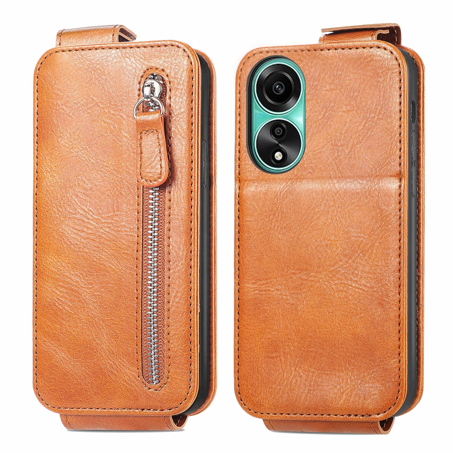 OPPO A78 4G Zipper Wallet Case - Vertical Flip Leather Phone Cover with Multiple Card Slots and Stand