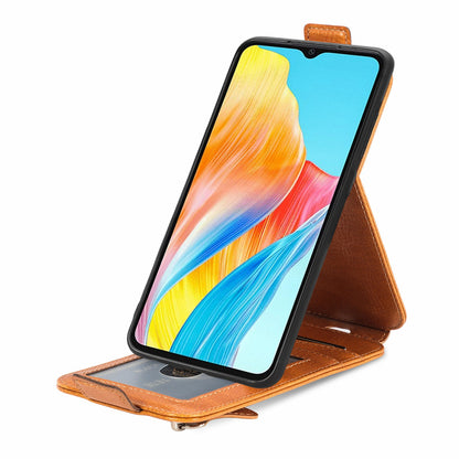 OPPO A78 4G Zipper Wallet Case - Vertical Flip Leather Phone Cover with Multiple Card Slots and Stand