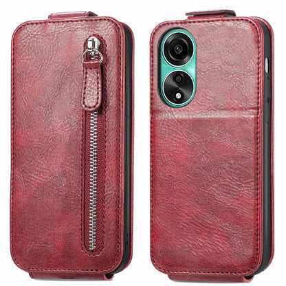 OPPO A78 4G Zipper Wallet Case - Vertical Flip Leather Phone Cover with Multiple Card Slots and Stand