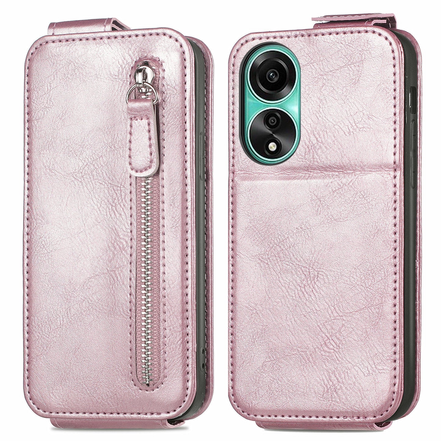 OPPO A78 4G Zipper Wallet Case - Vertical Flip Leather Phone Cover with Multiple Card Slots and Stand