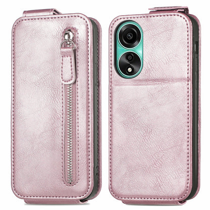 OPPO A78 4G Zipper Wallet Case - Vertical Flip Leather Phone Cover with Multiple Card Slots and Stand