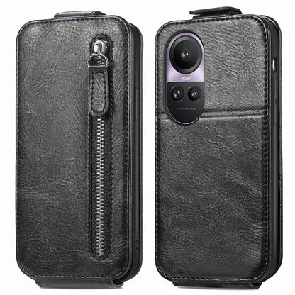 OPPO Reno 10 Pro 5G Zipper Wallet Case - Vertical Flip Leather Phone Cover with Multiple Card Slots and Stand