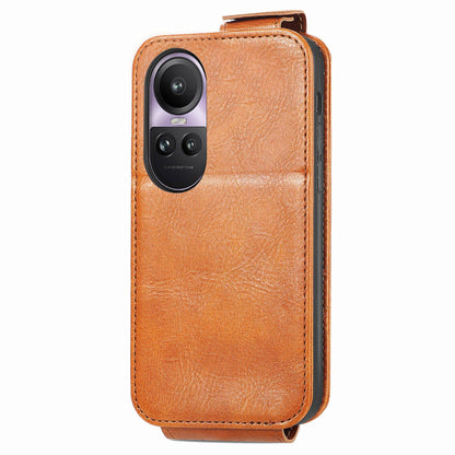 OPPO Reno 10 Pro 5G Zipper Wallet Case - Vertical Flip Leather Phone Cover with Multiple Card Slots and Stand