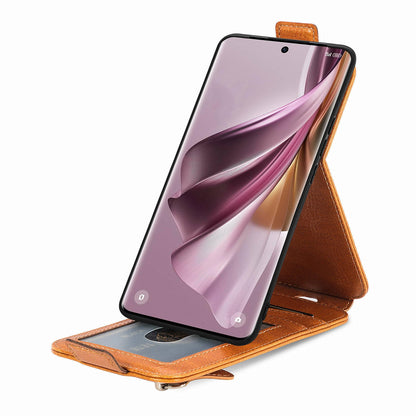 OPPO Reno 10 Pro 5G Zipper Wallet Case - Vertical Flip Leather Phone Cover with Multiple Card Slots and Stand
