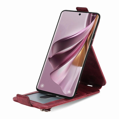 OPPO Reno 10 Pro 5G Zipper Wallet Case - Vertical Flip Leather Phone Cover with Multiple Card Slots and Stand