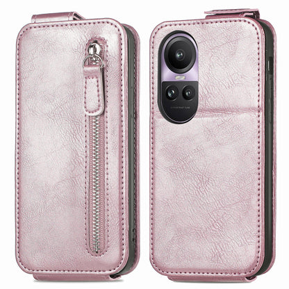 OPPO Reno 10 Pro 5G Zipper Wallet Case - Vertical Flip Leather Phone Cover with Multiple Card Slots and Stand