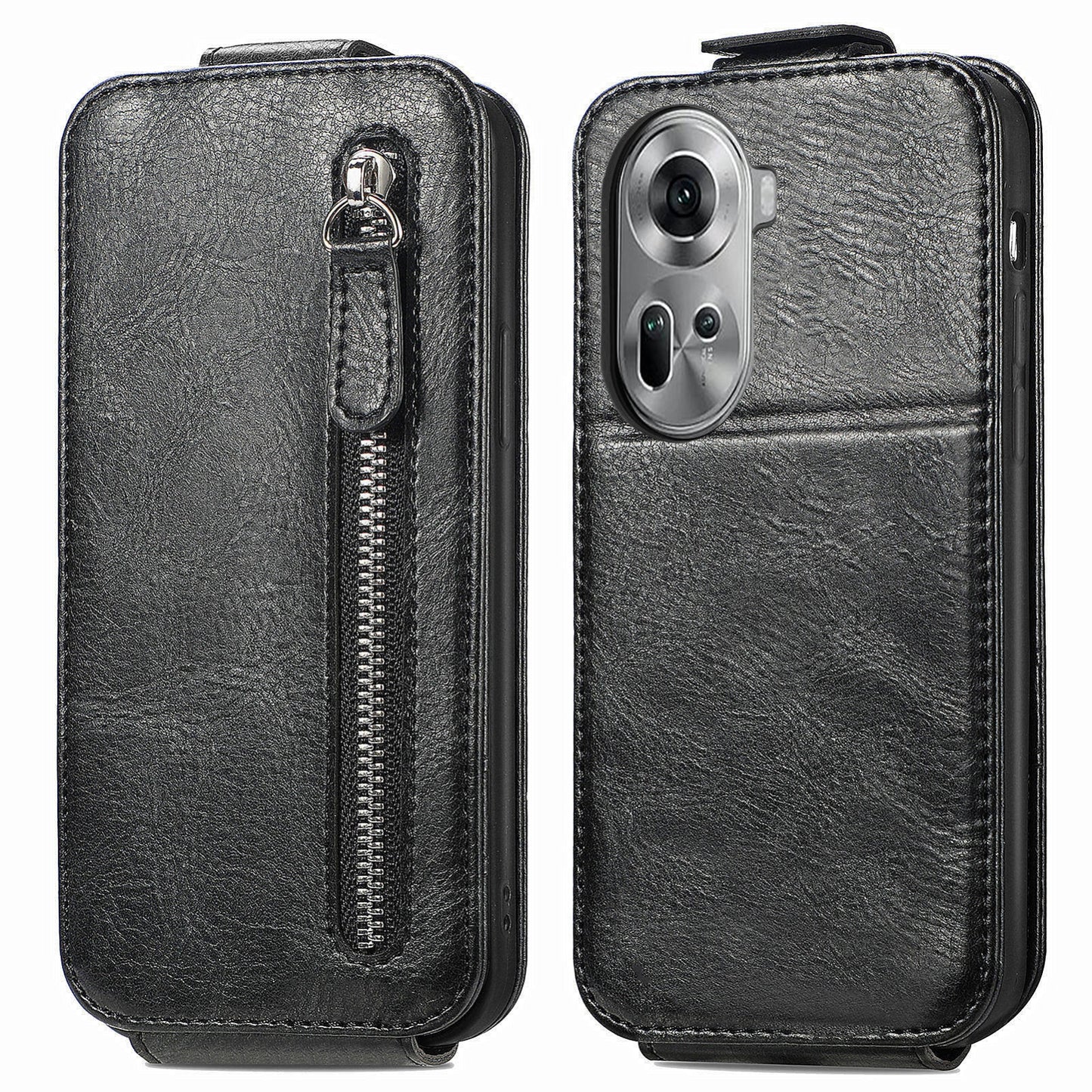 OPPO Reno11 EU Zipper Wallet Case - Vertical Flip Leather Phone Cover with Multiple Card Slots and Stand