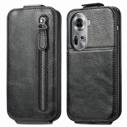 OPPO Reno11 EU Zipper Wallet Case - Vertical Flip Leather Phone Cover with Multiple Card Slots and Stand