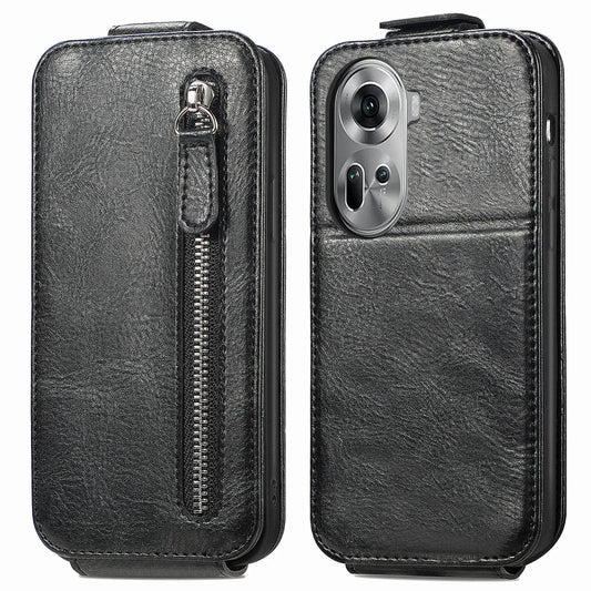 OPPO Reno11 EU Zipper Wallet Case - Vertical Flip Leather Phone Cover with Multiple Card Slots and Stand