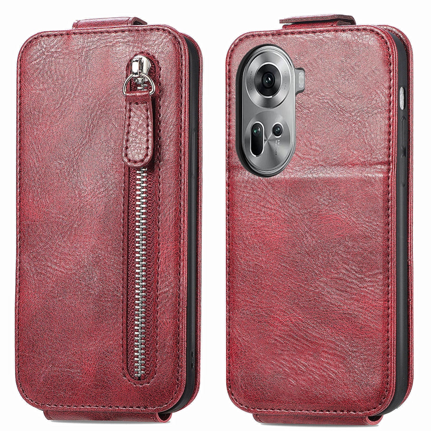 OPPO Reno11 EU Zipper Wallet Case - Vertical Flip Leather Phone Cover with Multiple Card Slots and Stand