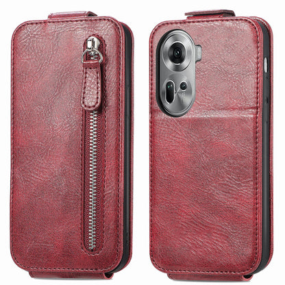OPPO Reno11 EU Zipper Wallet Case - Vertical Flip Leather Phone Cover with Multiple Card Slots and Stand