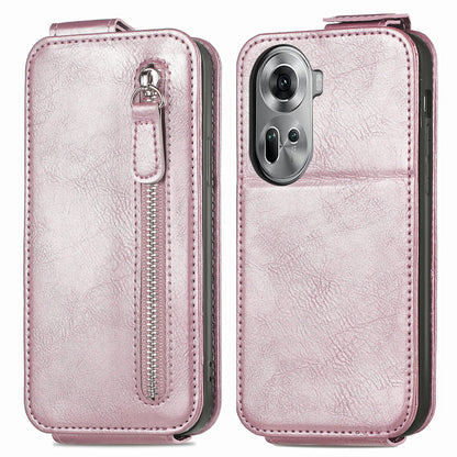 OPPO Reno11 EU Zipper Wallet Case - Vertical Flip Leather Phone Cover with Multiple Card Slots and Stand